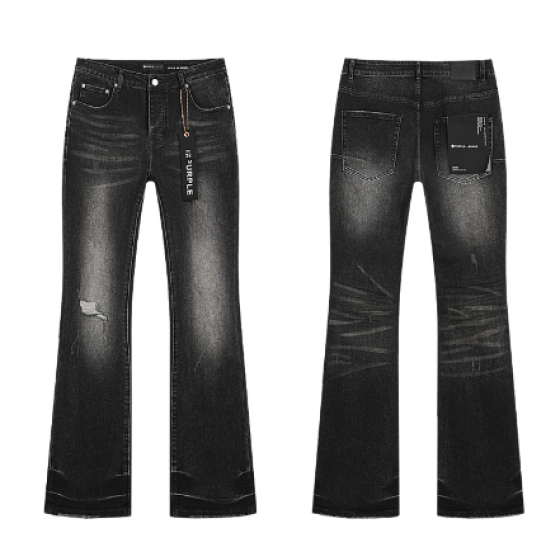 Black Washed Flared Denim Jeans with Light Knee Distressing